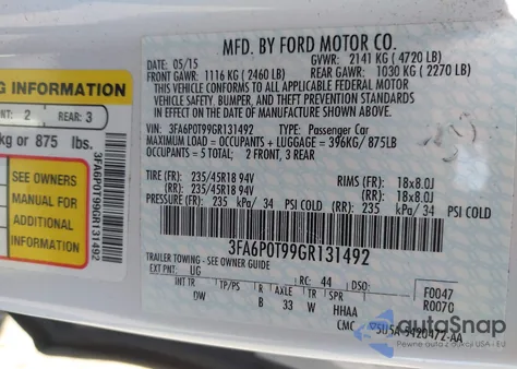 2016 Ford Fusion Se from USA, damaged, VIN 3FA6P0T99GR131492